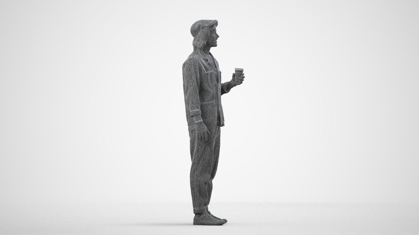 realistic 3D people man casual standing, render-ready for V-Ray and Corona, FBX OBJ, wireframe side view