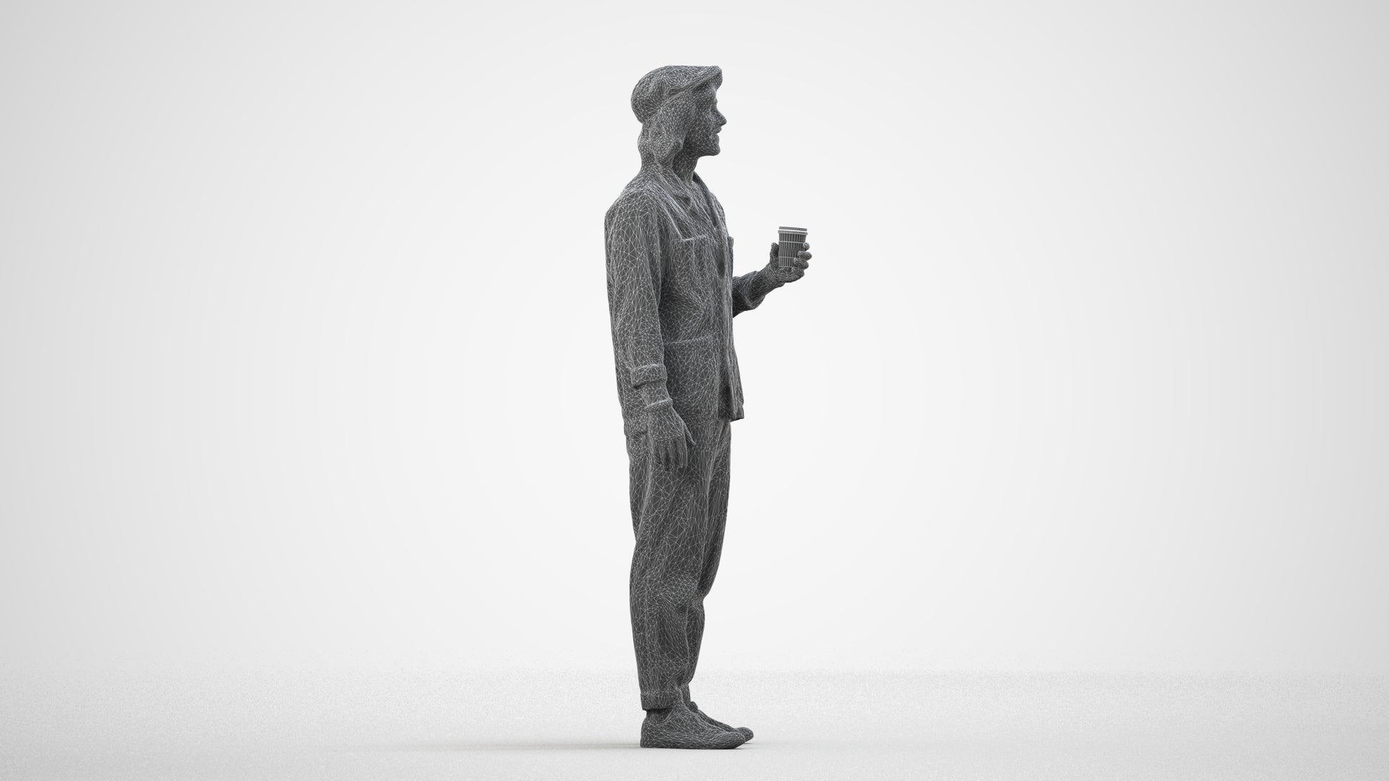 realistic 3D people man casual standing, render-ready for V-Ray and Corona, FBX OBJ, wireframe side view