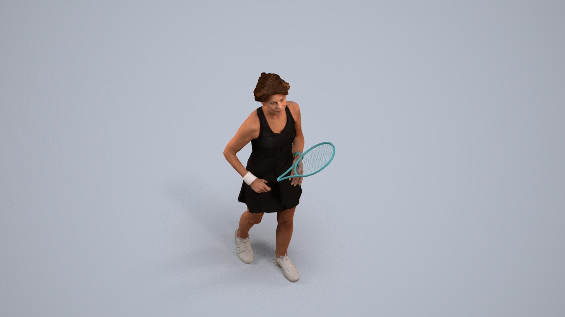 3D human model woman sport, photogrammetry scanned person for archviz, back view render