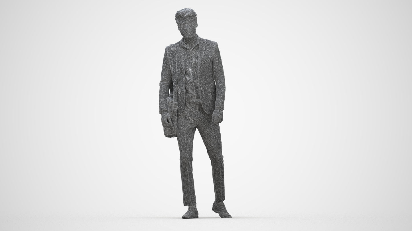 scanned 3D man business, photogrammetry people for Enscape and V-Ray, wireframe back view