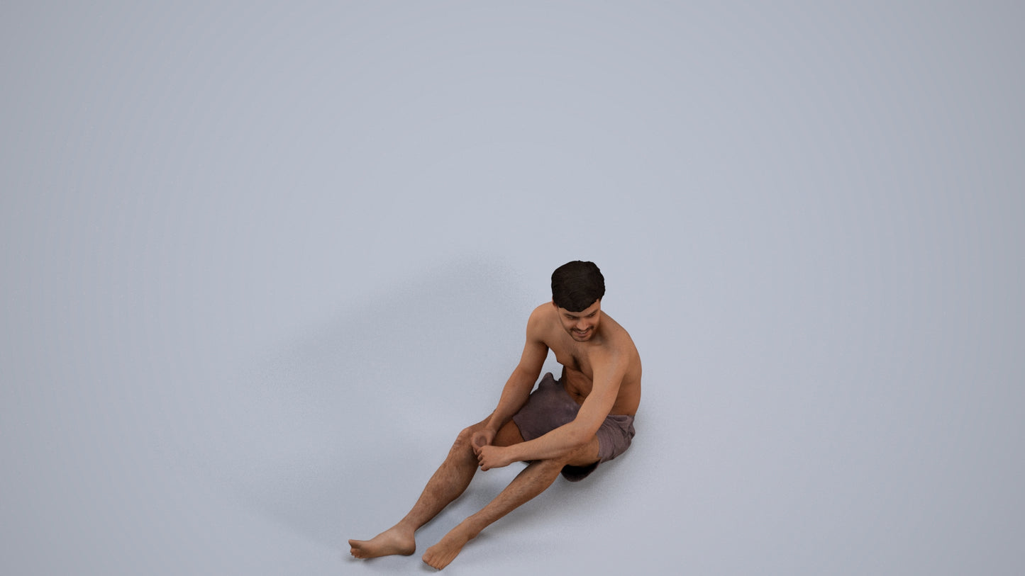 realistic 3D human man pool, archviz people FBX OBJ for Blender, back view render