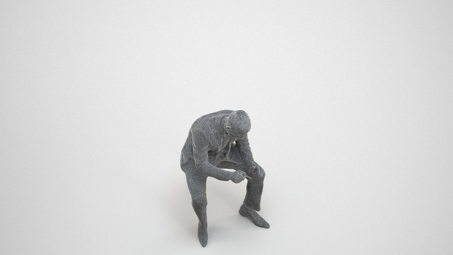 scanned 3D man business, photogrammetry people for Enscape and V-Ray, wireframe three-quarter view