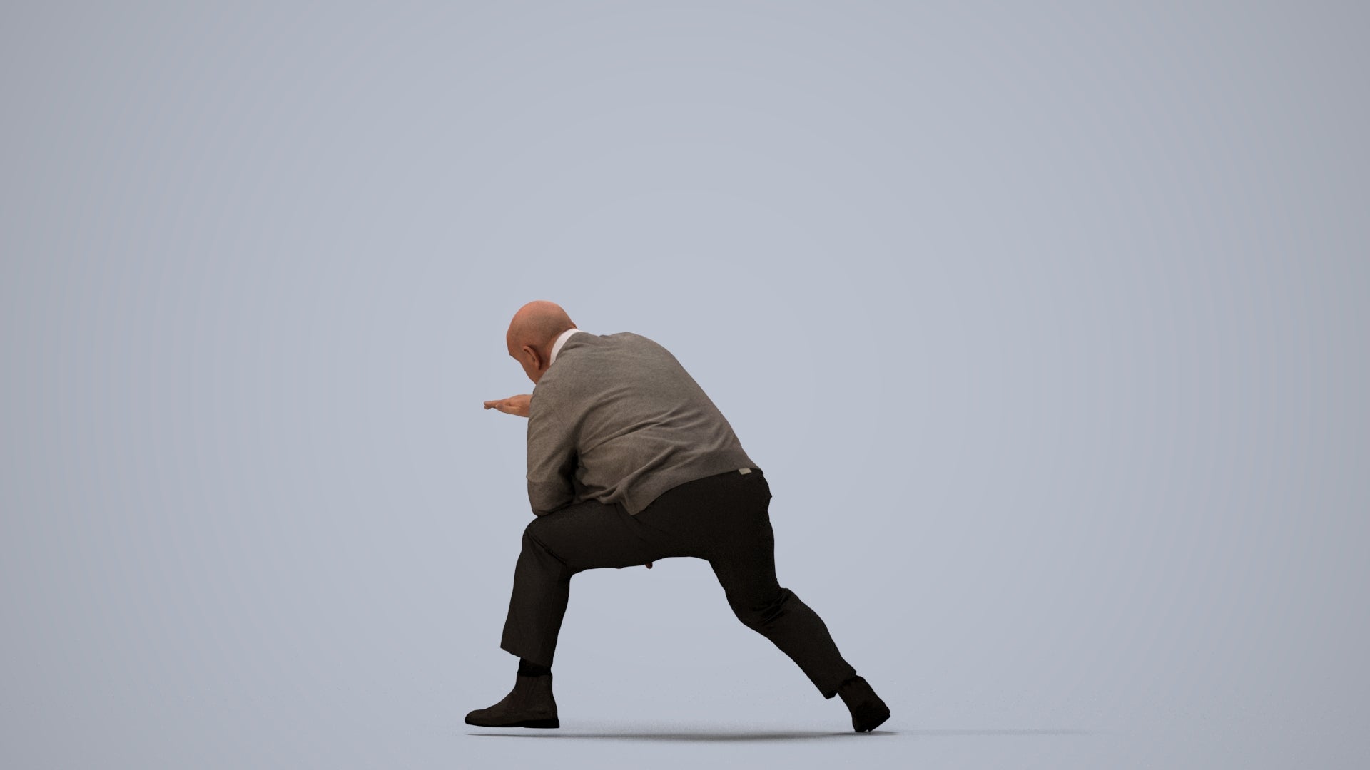 realistic 3D human senior man business standing, archviz people FBX OBJ for Blender, three-quarter view render