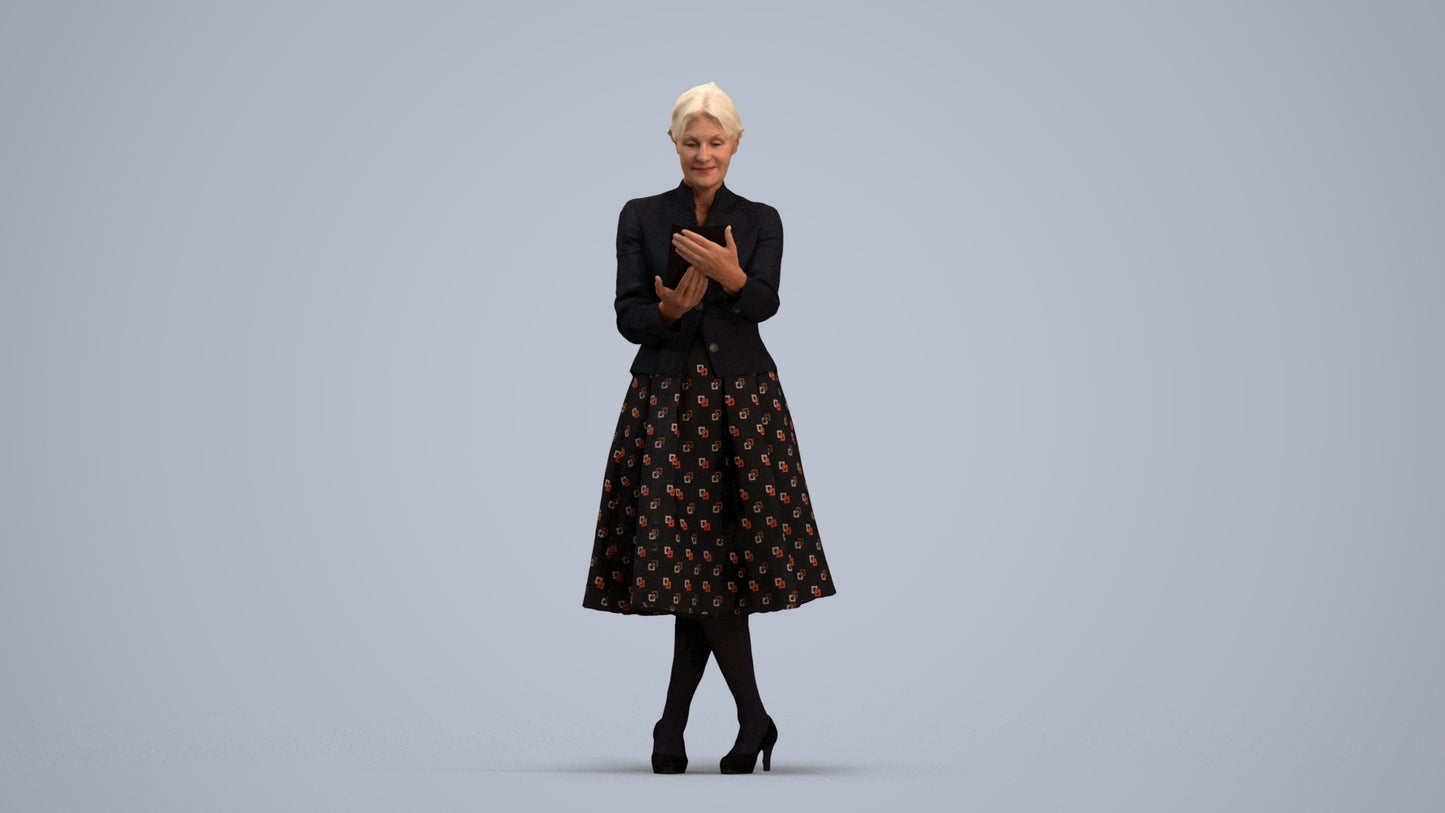 3D people model senior woman business standing, scanned human for 3ds Max rendering, standing pose render