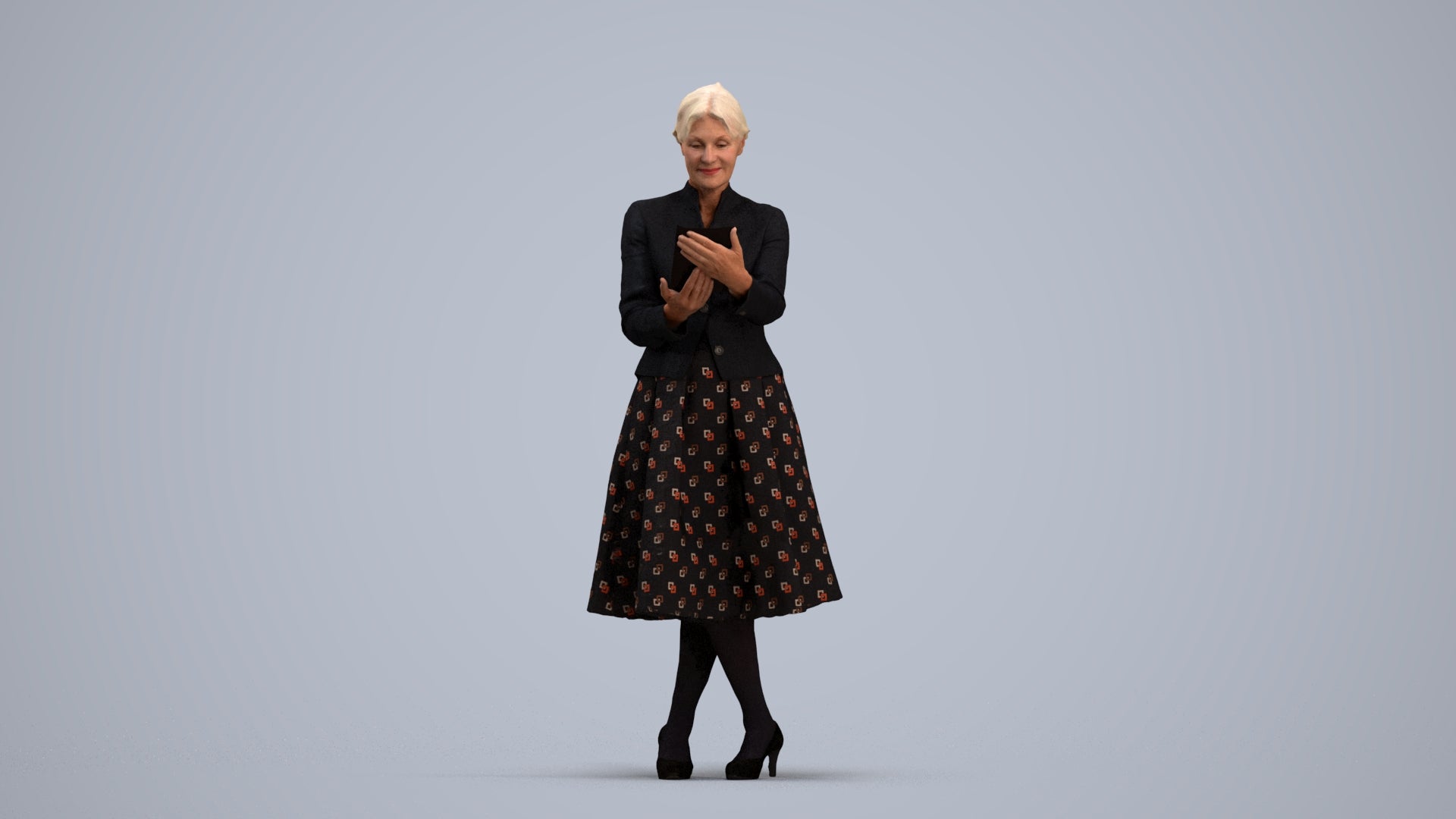 3D people model senior woman business standing, scanned human for 3ds Max rendering, standing pose render