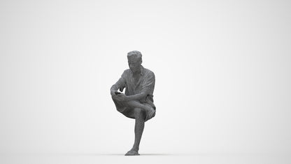 realistic 3D man casual sitting, scanned archviz people for Blender and 3ds Max, wireframe back view