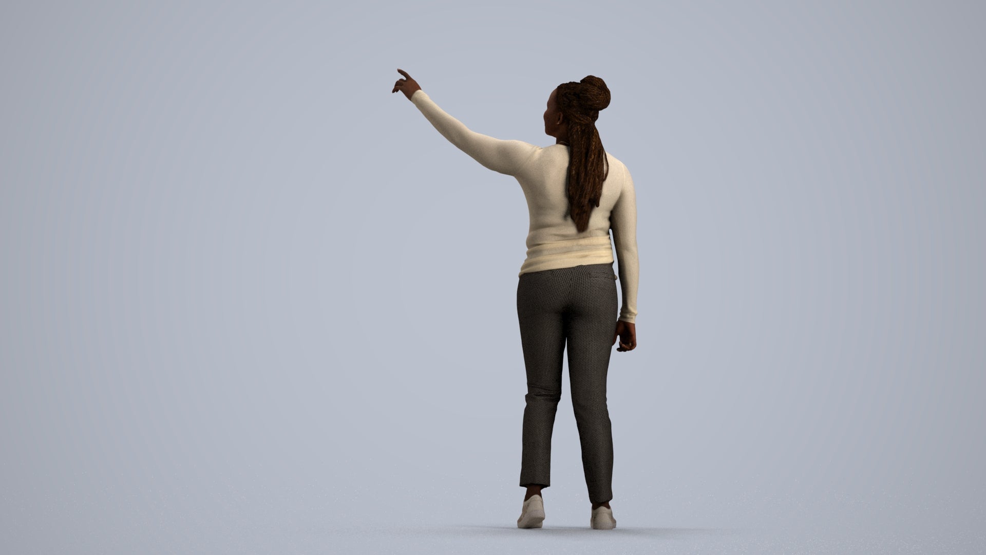 3D scanned woman standing casual, photorealistic archviz people for Enscape and SketchUp, front view render
