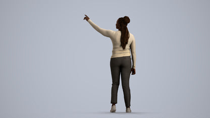 3D scanned woman standing casual, photorealistic archviz people for Enscape and SketchUp, front view render