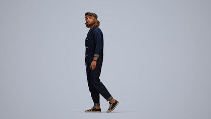 3D human model man casual walking, photogrammetry scanned person for archviz, top-down view render