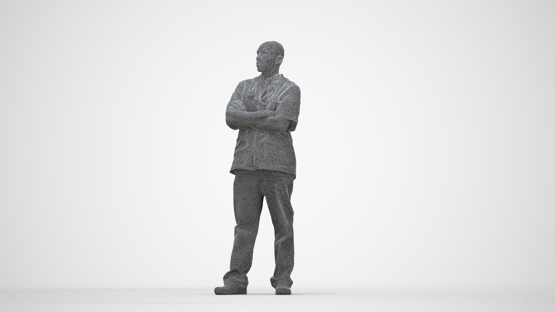 scanned 3D man medical, photogrammetry people for Enscape and V-Ray, wireframe back view
