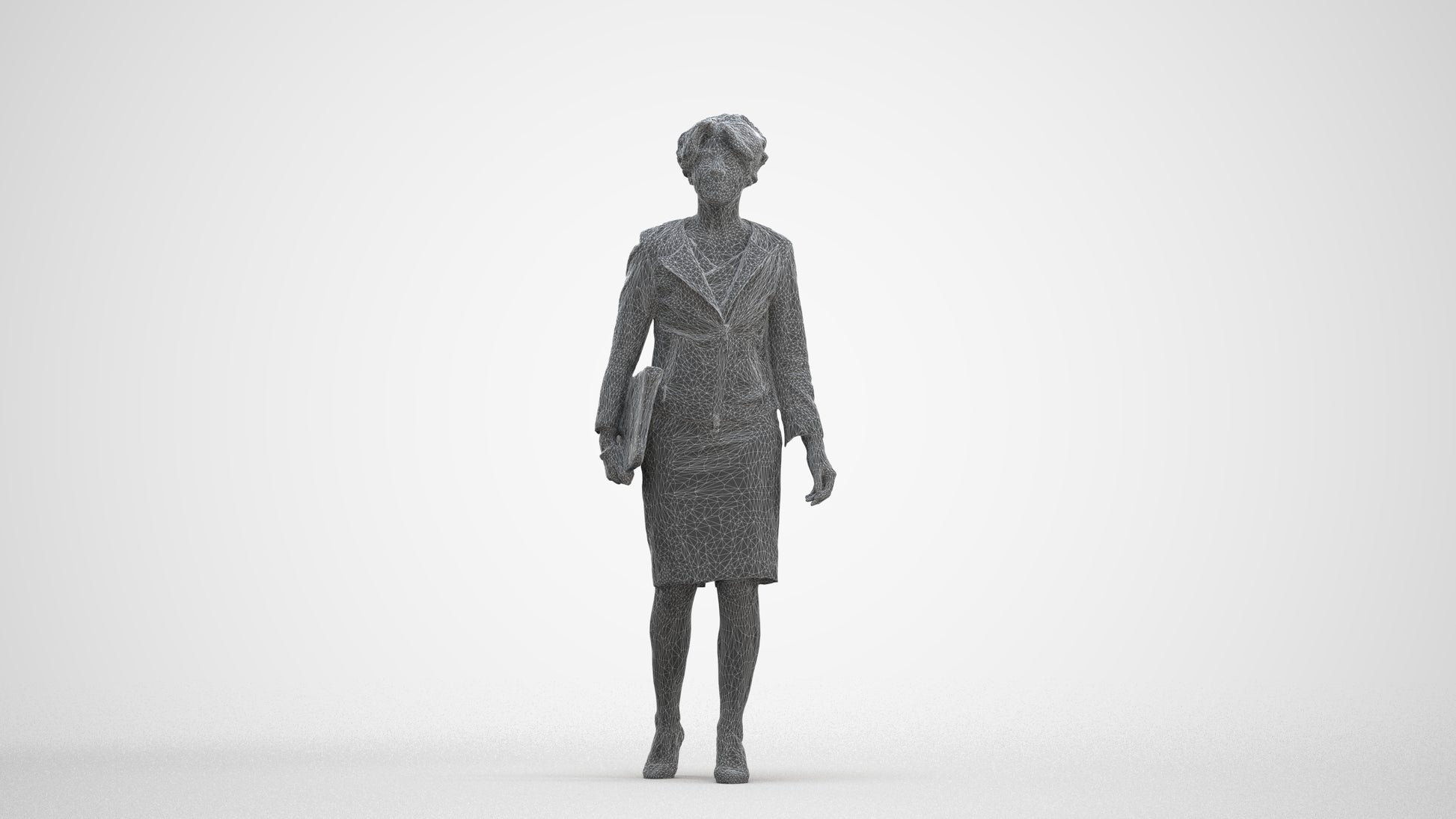 3D scanned woman walking business, photorealistic archviz people for Enscape and SketchUp, three-quarter front view render