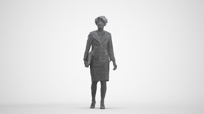 3D scanned woman walking business, photorealistic archviz people for Enscape and SketchUp, three-quarter front view render