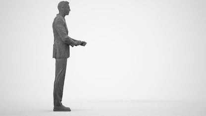 3D human model man business, photogrammetry scanned person for archviz, wireframe side view