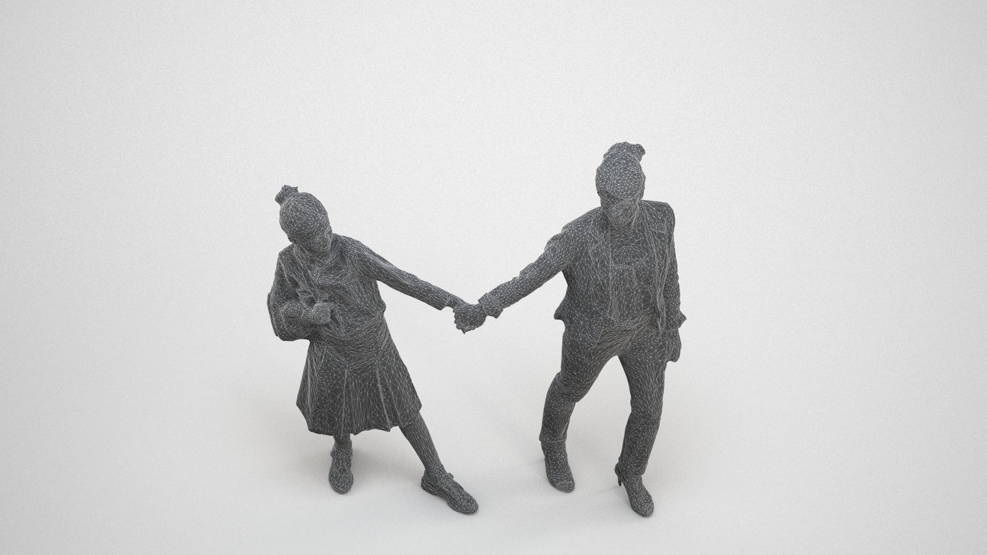 realistic 3D girl kids, scanned archviz people for Blender and 3ds Max, wireframe three-quarter view