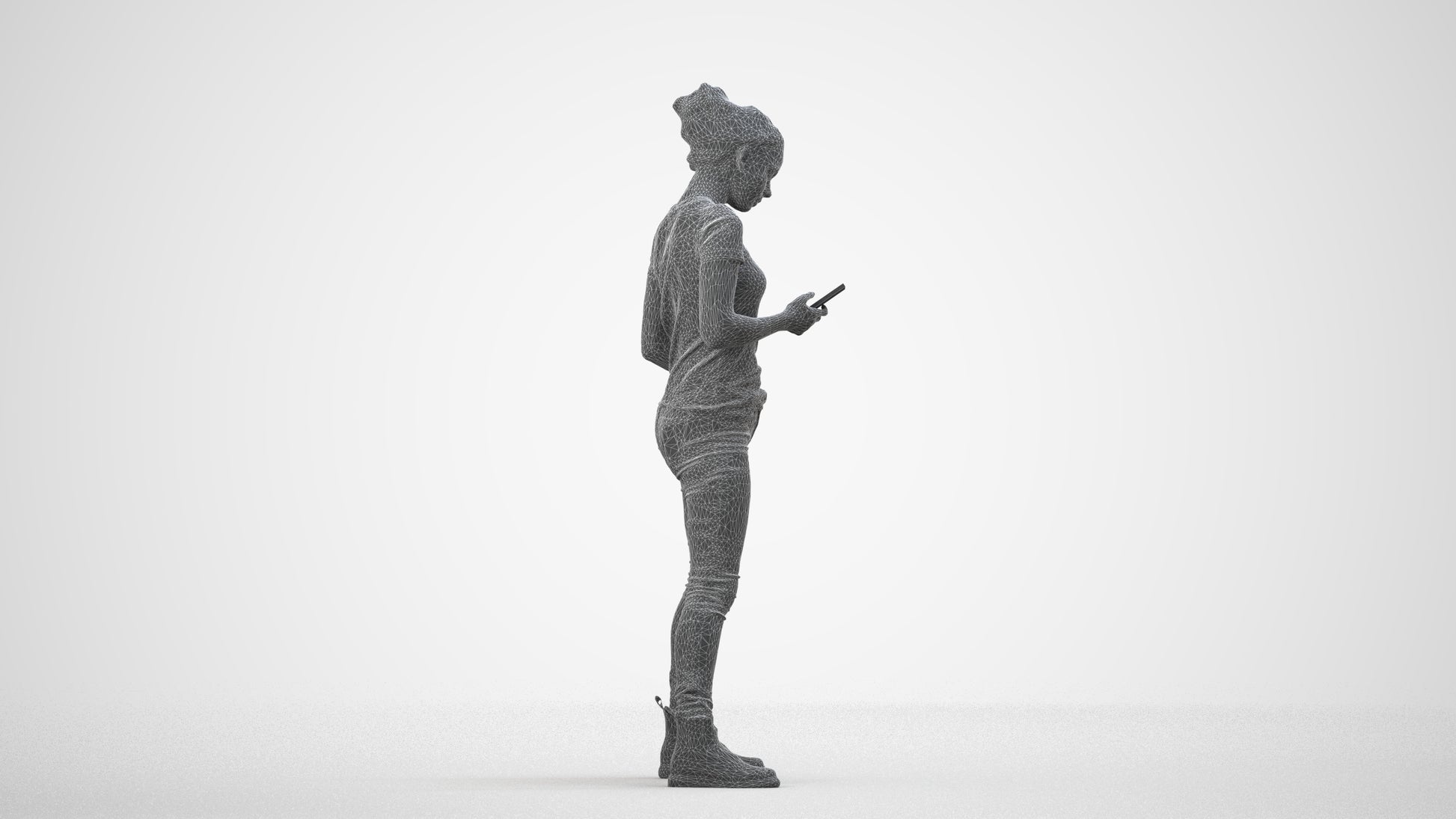 photogrammetry 3D woman casual standing, realistic human model archviz FBX, wireframe side view
