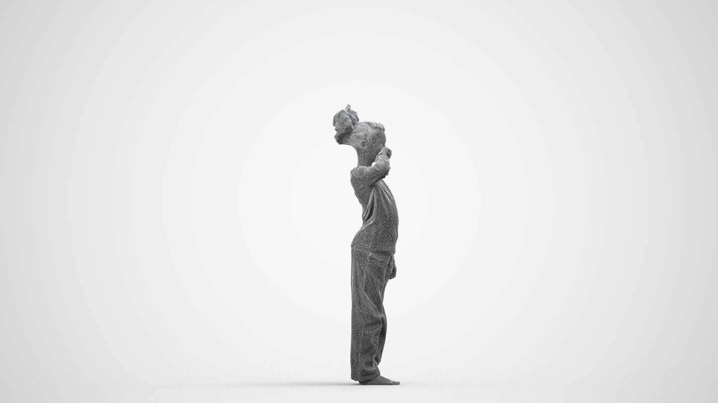 realistic 3D girl kids, scanned archviz people for Blender and 3ds Max, wireframe side view