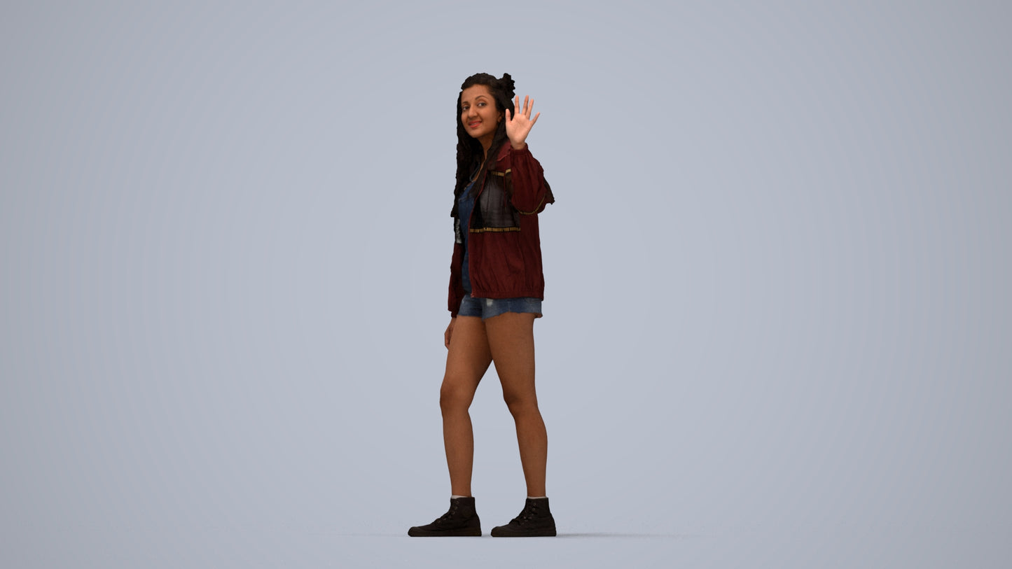 realistic 3D people woman casual walking, render-ready for V-Ray and Corona, FBX OBJ, top-down view render