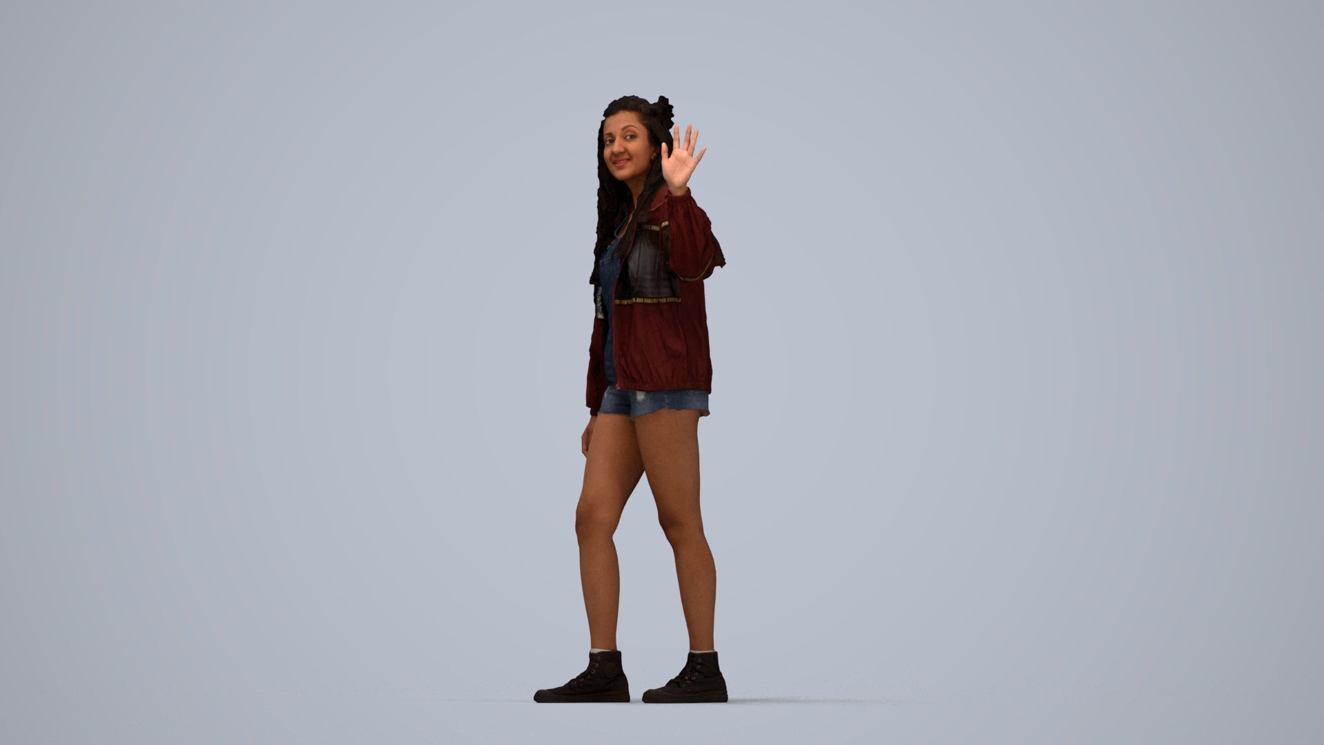 realistic 3D people woman casual walking, render-ready for V-Ray and Corona, FBX OBJ, top-down view render