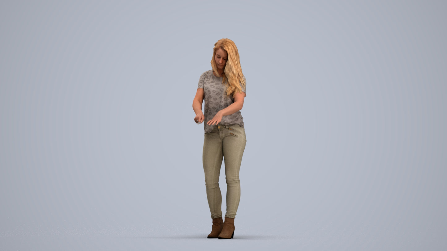 realistic 3D woman casual standing, scanned archviz people for Blender and 3ds Max, standing pose render