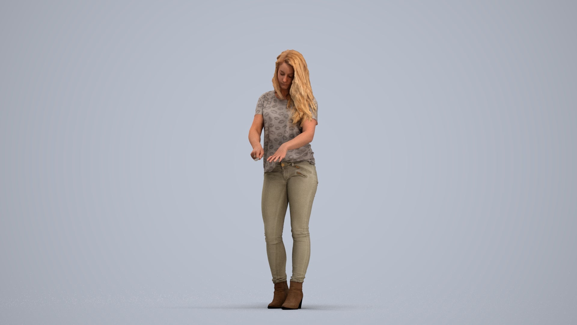 realistic 3D woman casual standing, scanned archviz people for Blender and 3ds Max, standing pose render