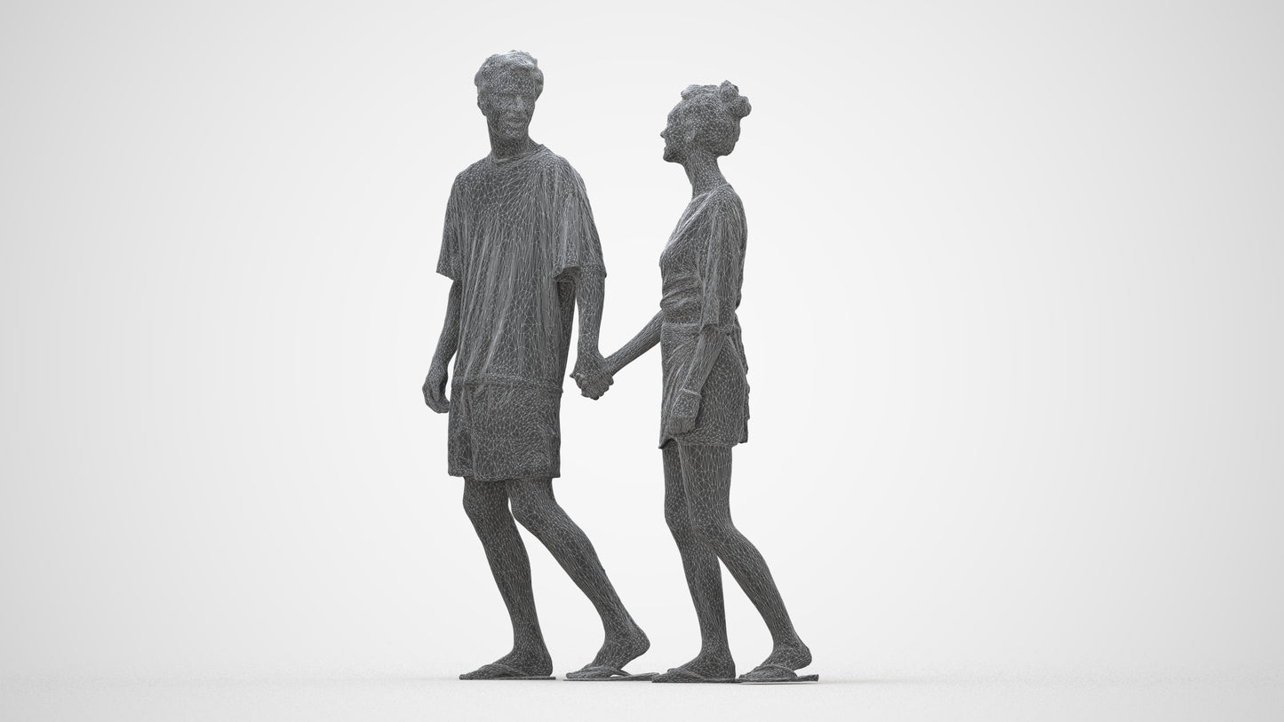 realistic 3D woman casual couple, scanned archviz people for Blender and 3ds Max, wireframe back view
