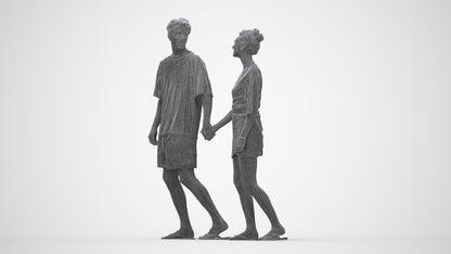 realistic 3D woman casual couple, scanned archviz people for Blender and 3ds Max, wireframe back view