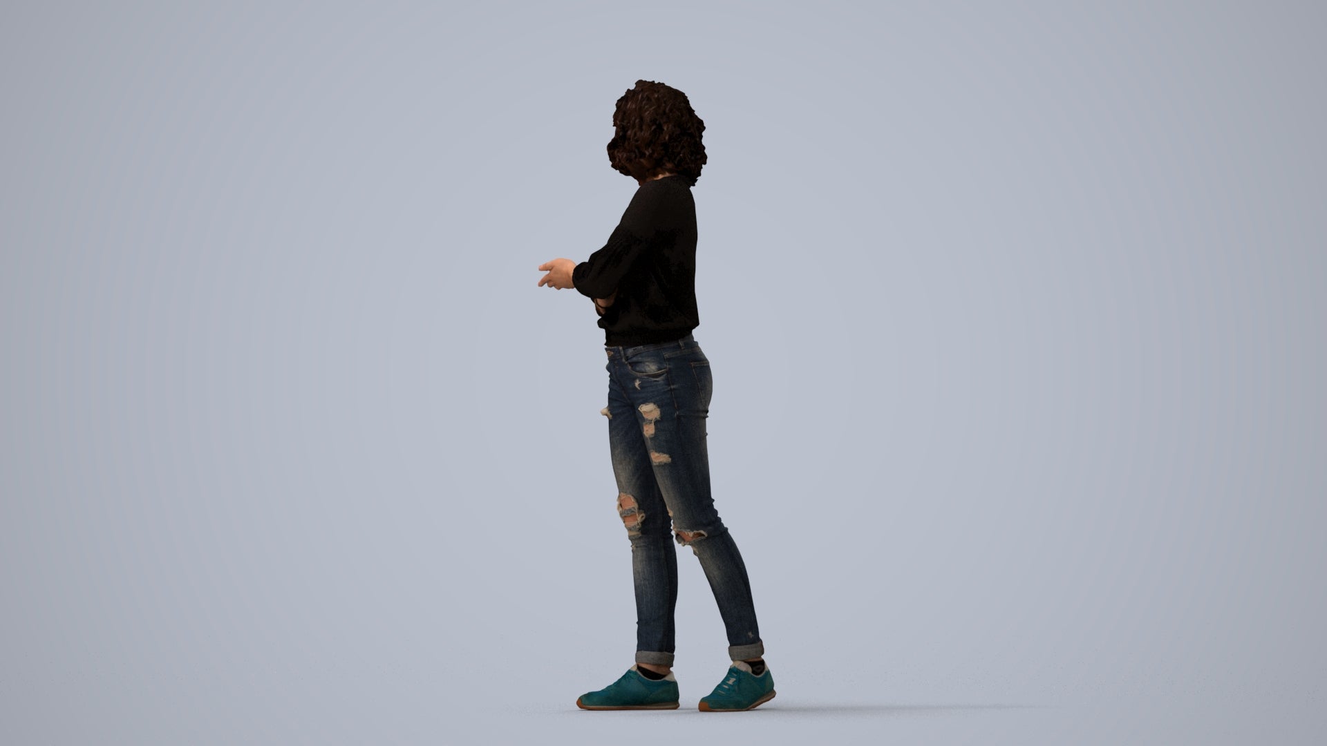 3D people model woman casual walking, scanned human for 3ds Max rendering, three-quarter view render