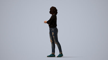 3D people model woman casual walking, scanned human for 3ds Max rendering, three-quarter view render