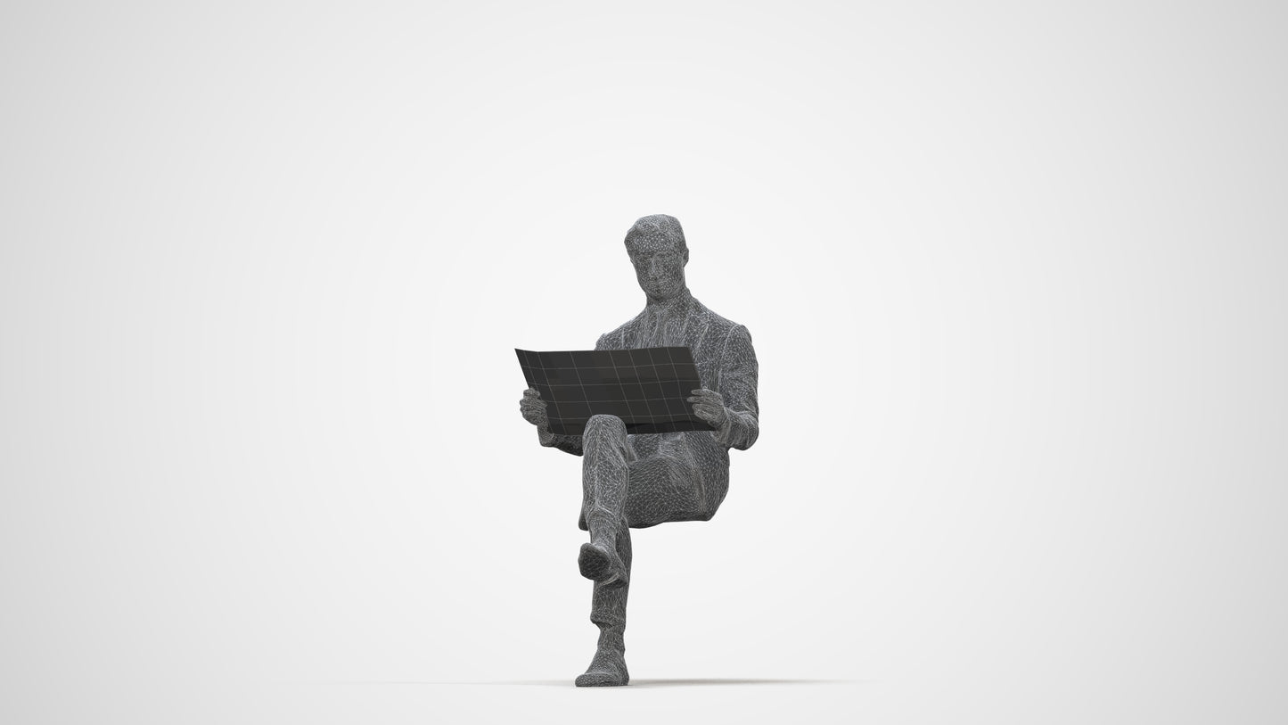 realistic 3D man business, scanned archviz people for Blender and 3ds Max, wireframe back view