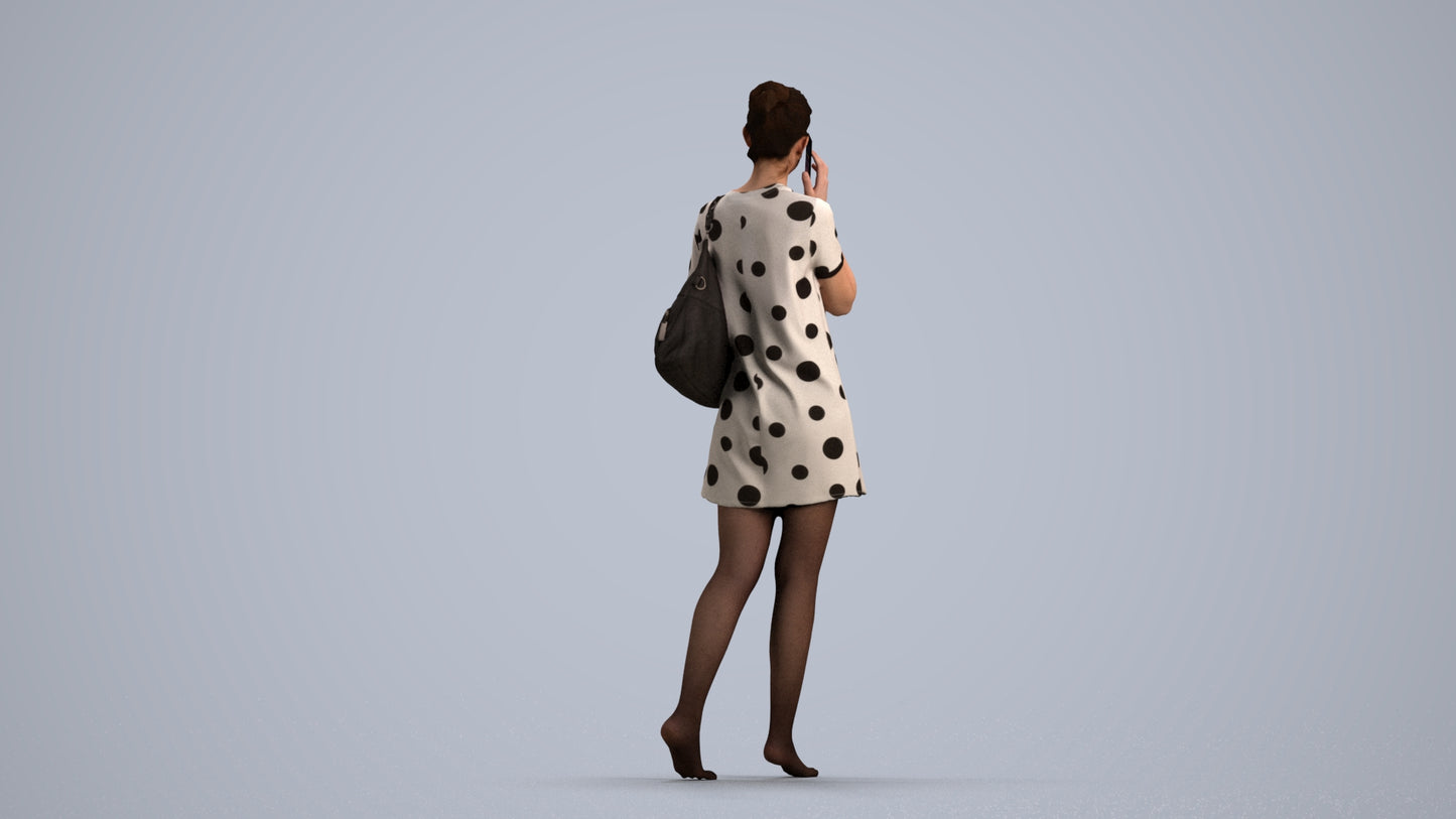 3D human model woman casual walking, photogrammetry scanned person for archviz, front view render