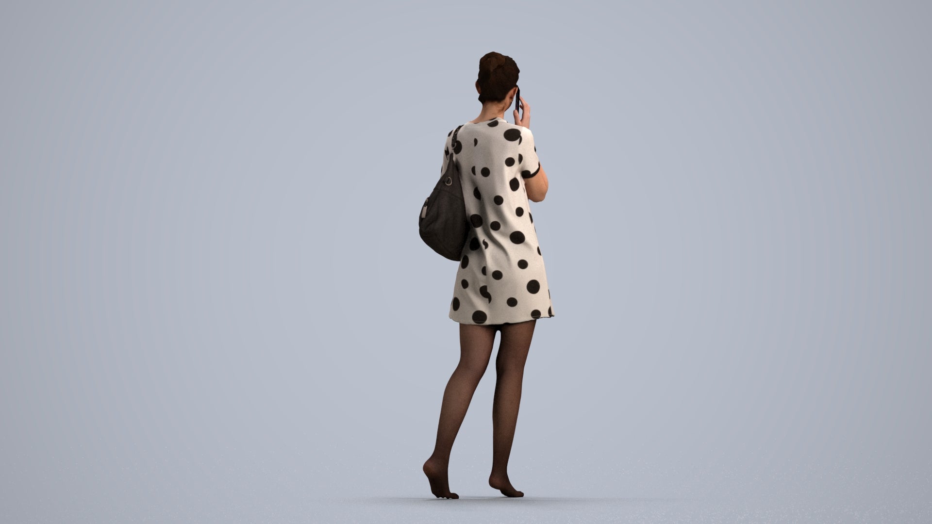 3D human model woman casual walking, photogrammetry scanned person for archviz, front view render