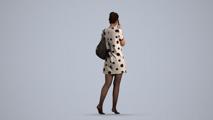 3D human model woman casual walking, photogrammetry scanned person for archviz, front view render