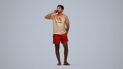 3D people model man casual standing, scanned human for 3ds Max rendering, top-down view render