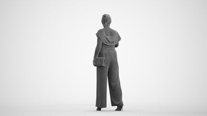 realistic 3D woman casual standing, scanned archviz people for Blender and 3ds Max, wireframe front view