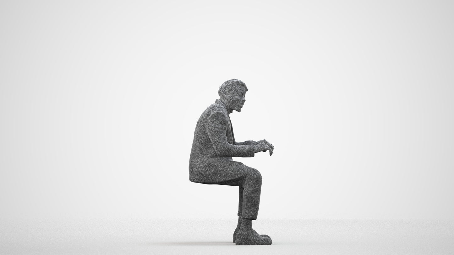 photogrammetry 3D man business, realistic human model archviz FBX, wireframe side view