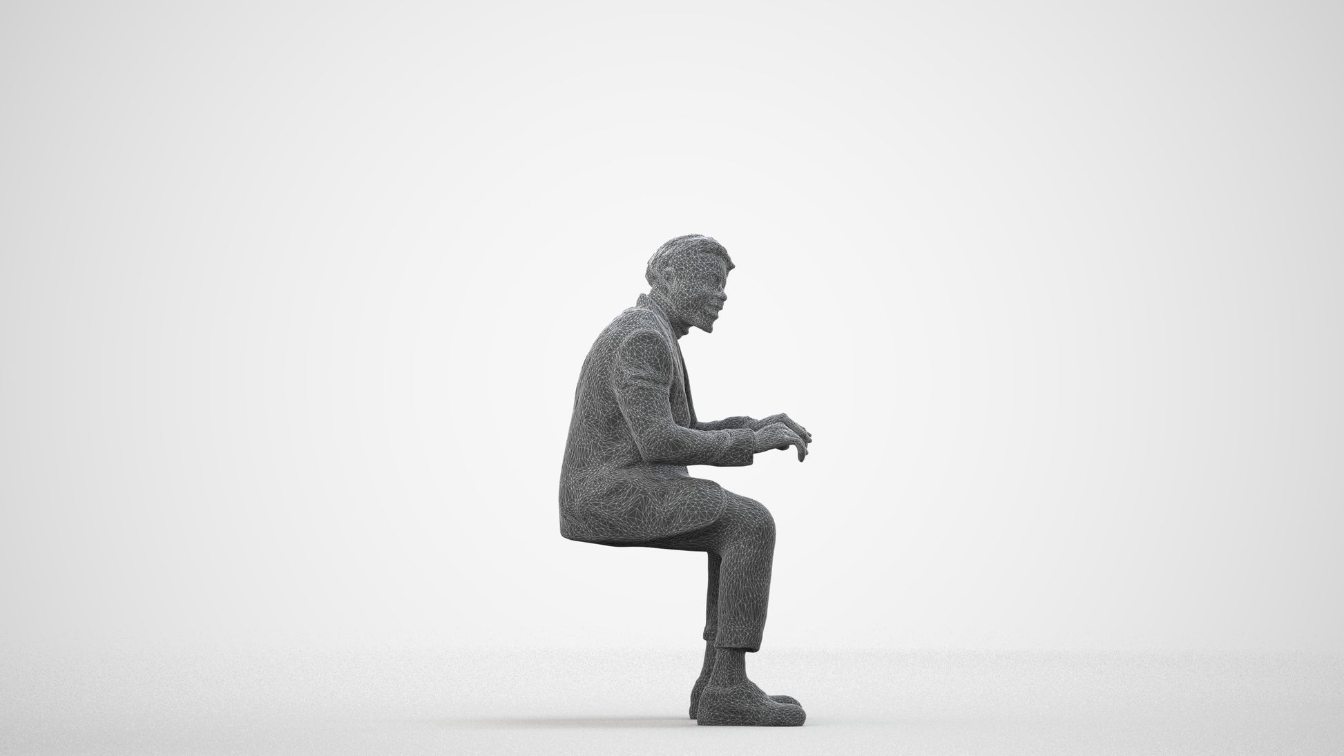 photogrammetry 3D man business, realistic human model archviz FBX, wireframe side view