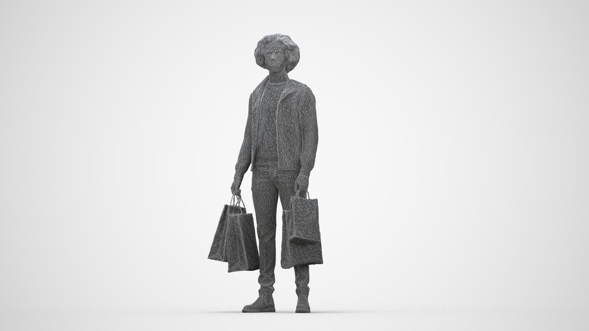 3D people model man formal, scanned human for 3ds Max rendering, wireframe back view