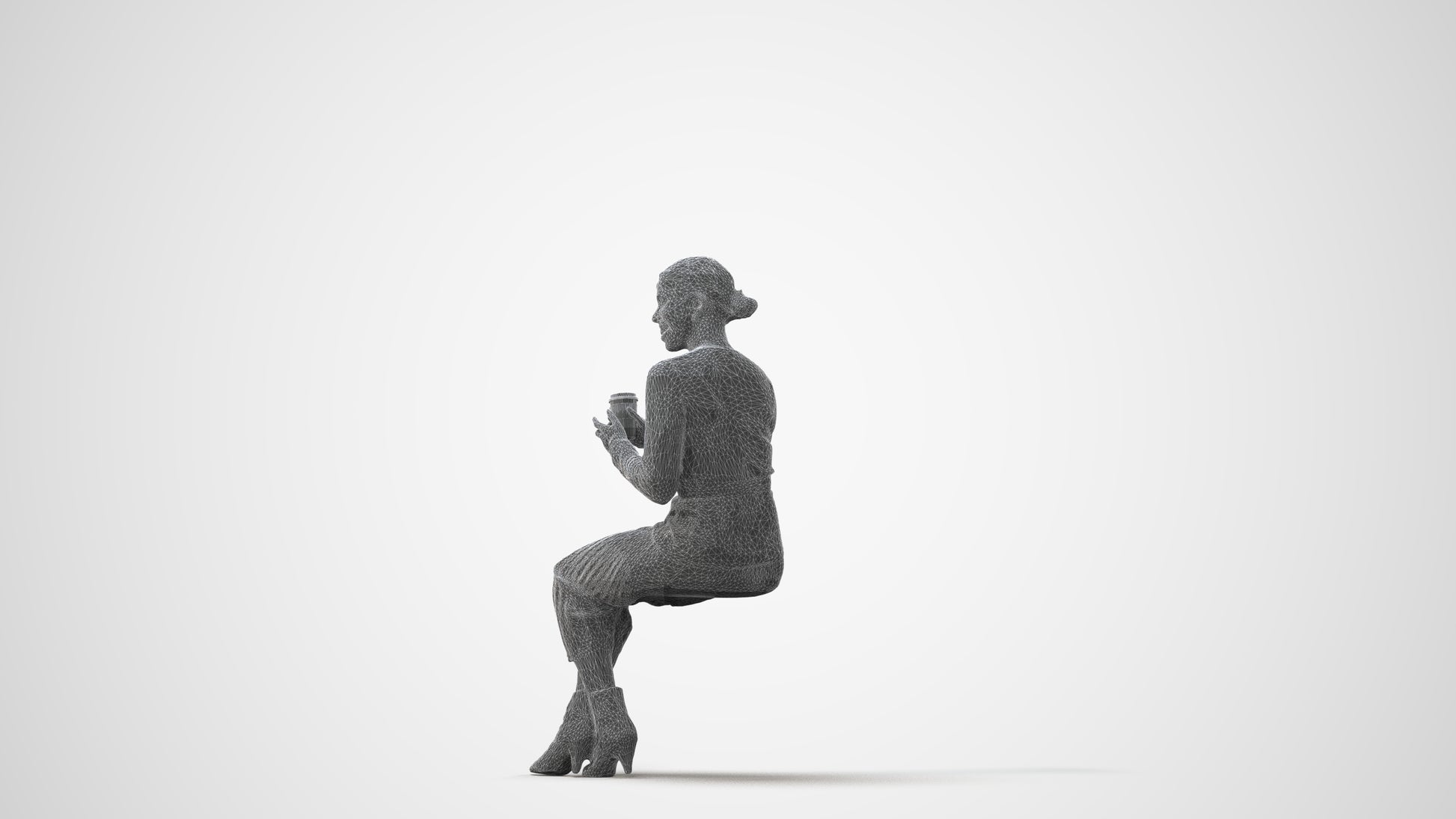 3D scanned woman sitting casual, photorealistic archviz people for Enscape and SketchUp, square thumbnail