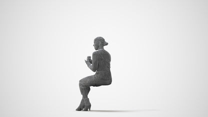 3D scanned woman sitting casual, photorealistic archviz people for Enscape and SketchUp, square thumbnail