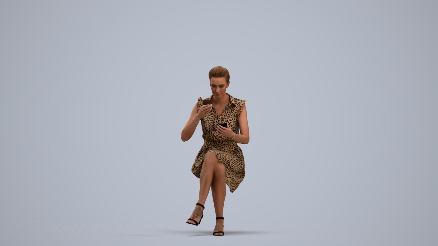 3D scanned woman sitting casual, photorealistic archviz people for Enscape and SketchUp, standing pose render