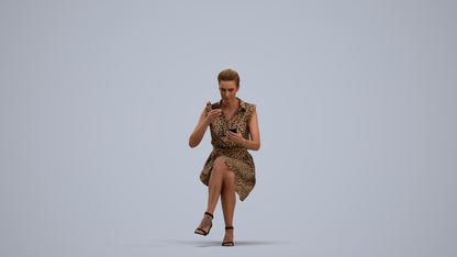 3D scanned woman sitting casual, photorealistic archviz people for Enscape and SketchUp, standing pose render