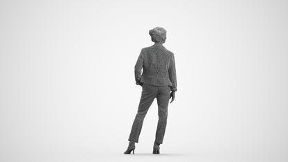 realistic 3D woman business standing, scanned archviz people for Blender and 3ds Max, wireframe front view