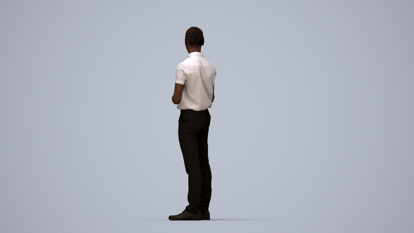 photogrammetry 3D boy hospitality, realistic human model archviz FBX, top-down view render
