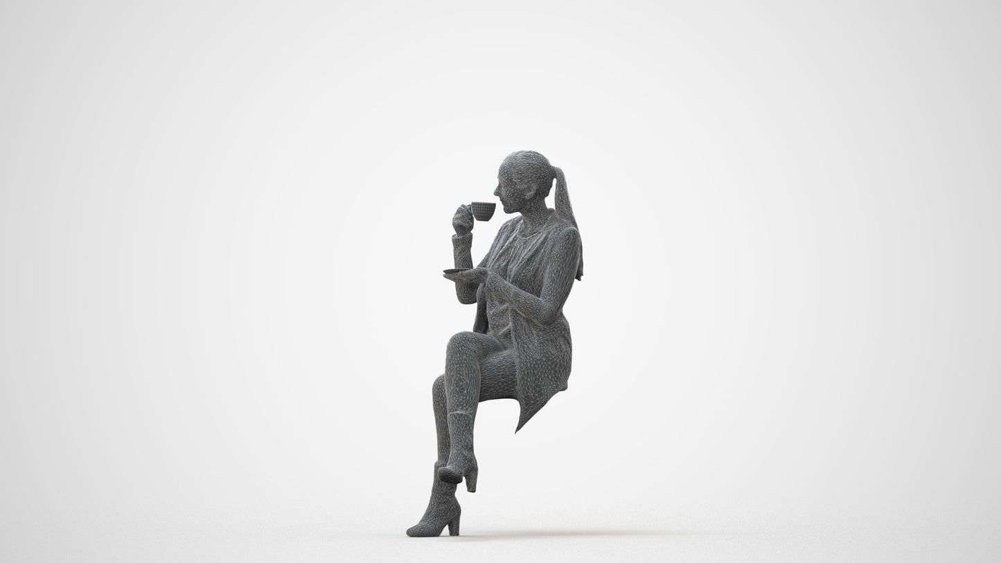 realistic 3D woman business sitting, scanned archviz people for Blender and 3ds Max, square thumbnail
