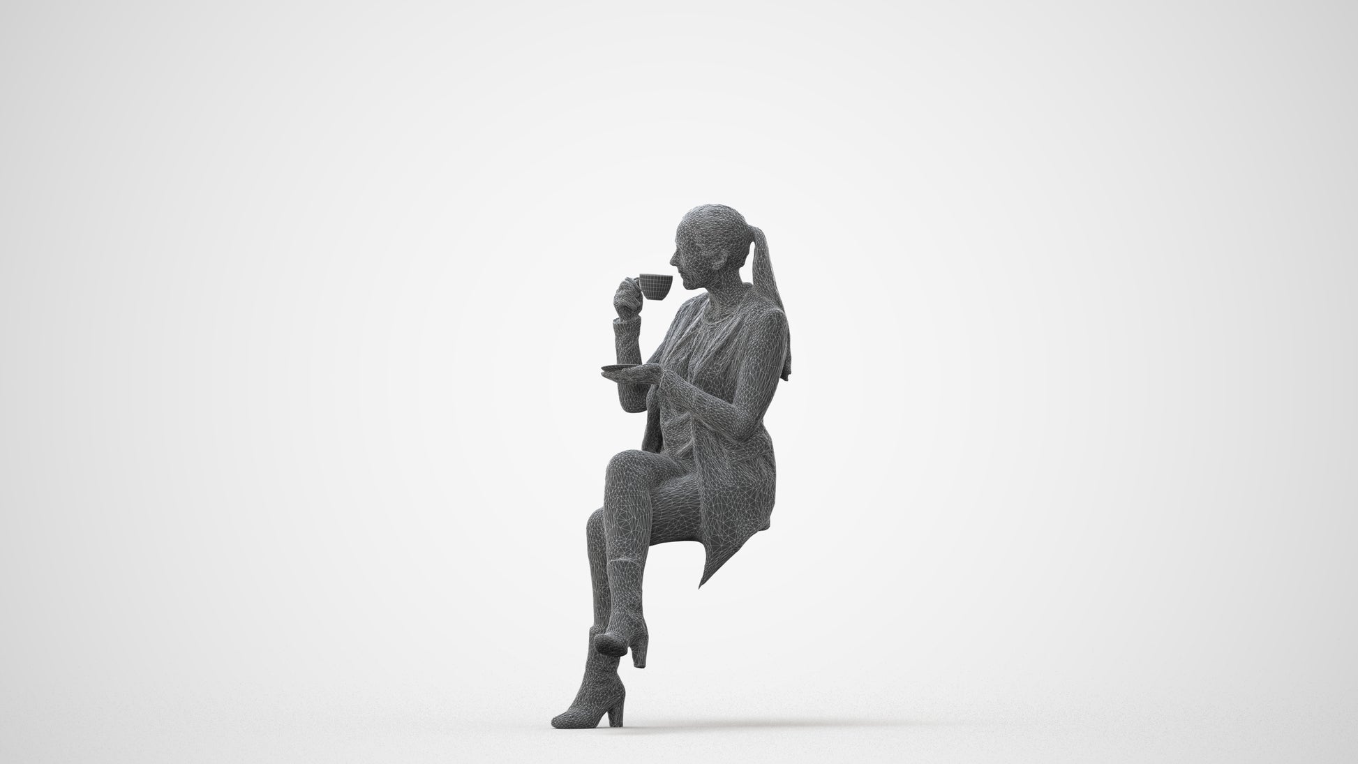 realistic 3D woman business sitting, scanned archviz people for Blender and 3ds Max, square thumbnail