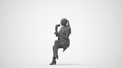 realistic 3D woman business sitting, scanned archviz people for Blender and 3ds Max, square thumbnail