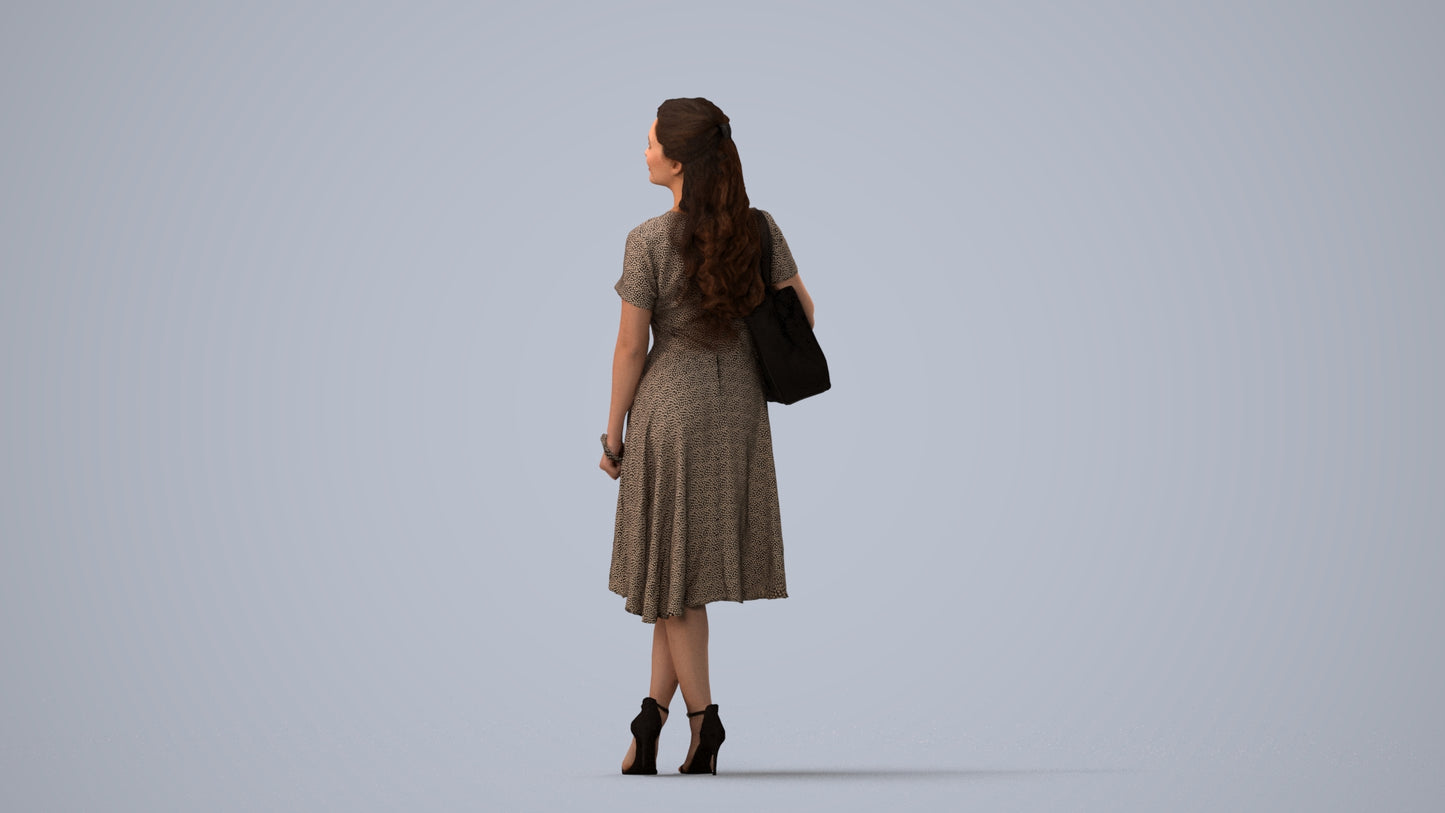 realistic 3D people woman casual standing, render-ready for V-Ray and Corona, FBX OBJ, three-quarter view render