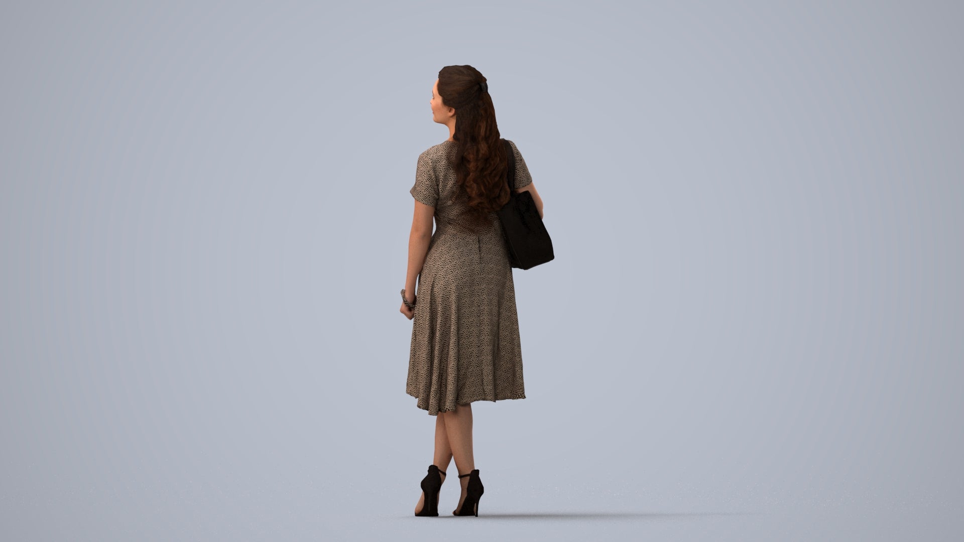 realistic 3D people woman casual standing, render-ready for V-Ray and Corona, FBX OBJ, three-quarter view render