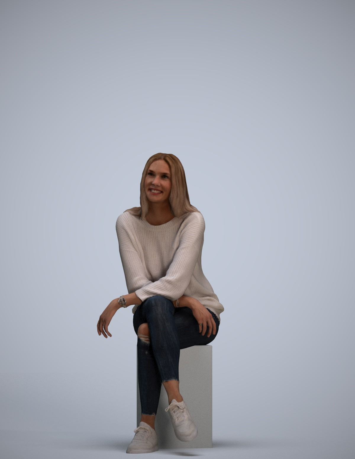 3D people model woman casual sitting, scanned human for 3ds Max rendering