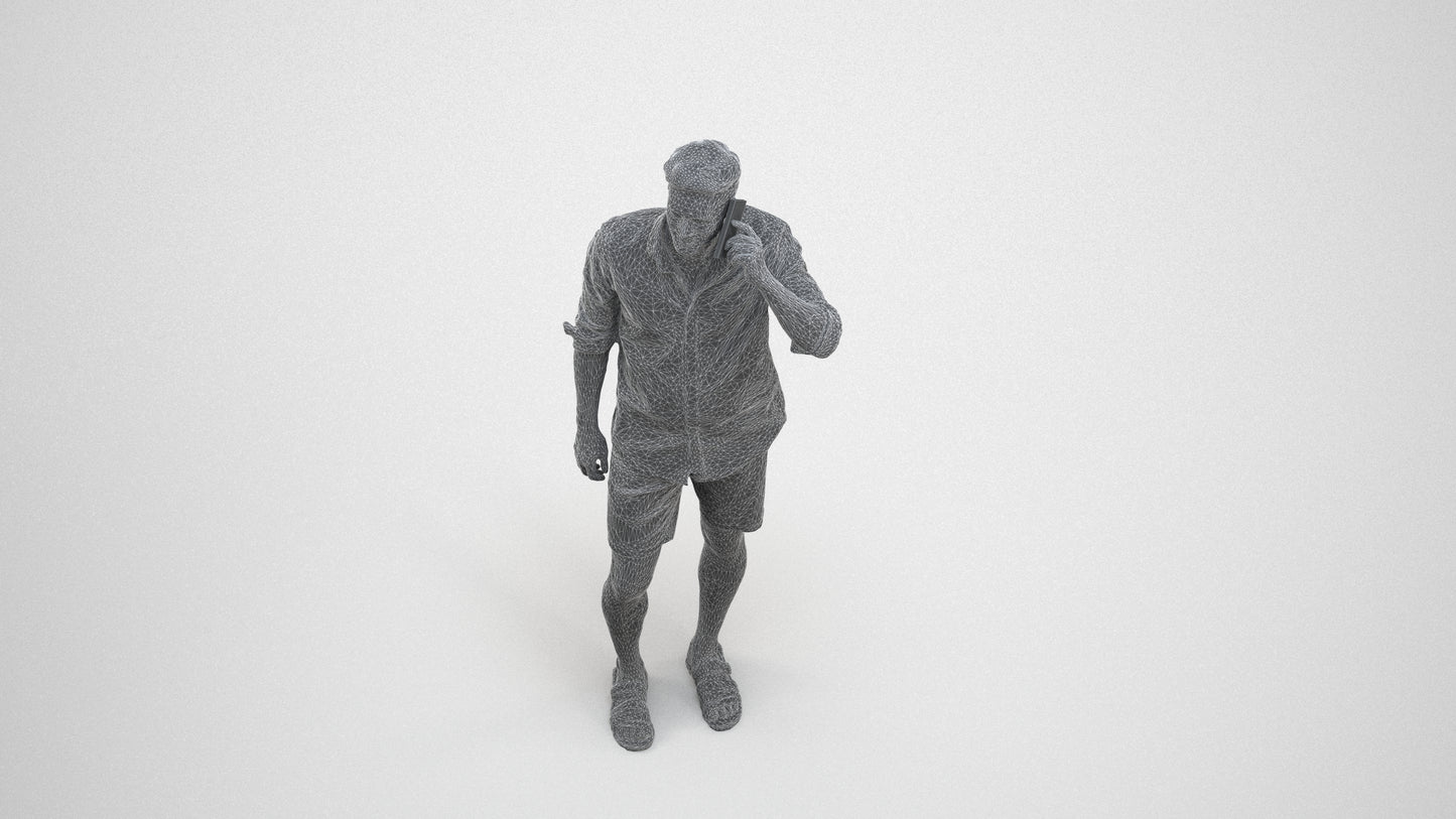 scanned 3D man casual standing, photogrammetry people for Enscape and V-Ray, wireframe three-quarter view